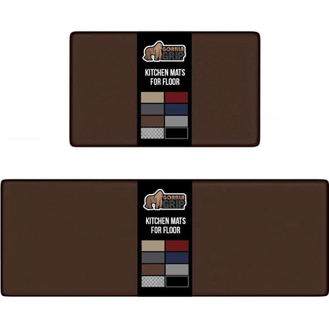 2 Pack Cushioned Kitchen Floor Mats For Comfortable Standing 17x24 And 17x48 Waterproof And Stain Resistant One Half Inch Thick Soft Ergonomic Anti Fatigue Mat With Foam Support For Feet Brown