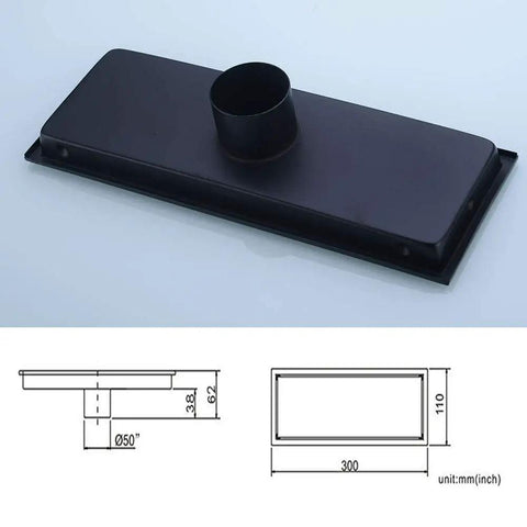 304 Stainless Steel Linear Shower Floor Drain With Tile Insert Grate Removable Cover 12 Inch Rectangle Matte Black Finish
