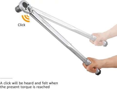 Hands using Beefy 1/2-Inch Drive Click Torque Wrench With Audible Click And High Accuracy, 25-250 ft-Lb Range for fastening