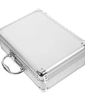 Tough As Nails Aluminum Tool Chest With Comfortable Grip Handle And Solid Metal Latch Portable Hard Storage Case For Go Everywhere Outdoor Excursions And Projects, top view, silver, rugged, sturdy design.