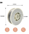 Flux Core Gasless MIG Welding Wire 0.035 Inch, 10 Lb Spool, E71T-GS Mild Steel Filler with size dimensions labeled