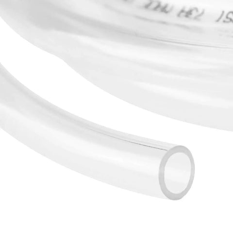 Close-up of 10 Ft Clear Vinyl Tubing with Three Quarter Inch ID, showing flexible PVC construction for water transfer projects.