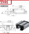 Diagram and photo of High Precision Linear Carriage Block HSR35 Series for high speed motion, ready to roll, interchangeable, low wear.