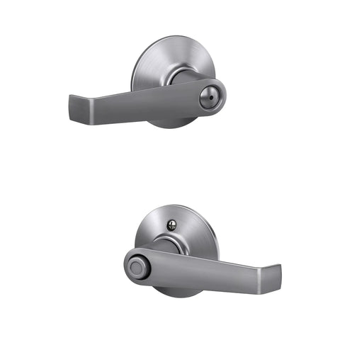 Elan Bedroom And Bathroom Privacy Door Lever With Inside Push Button Auto Unlock And Outside Pin Key in Satin Chrome Finish