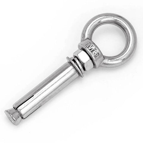 Concrete Wall Bolt Anchor Hook With Expansion Screw, 304 stainless steel eye bolt, M8x120mm, silver finish, product view