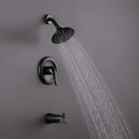 Matte Black Shower Trim Kit With Six-Spray Shower Head And Included Valve, Tub Spout, Arm, And Six-Inch Extra Large Head, Cupc Certified