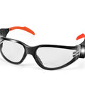 Kickass Rechargeable Led Safety Glasses With Built In Work Lights For Mechanics Auto Repair And Tight Garage Jobs Featuring Hella Bright Fog Free Lenses And Scratch Resistant Shielding, black and orange design with dual LED lights.