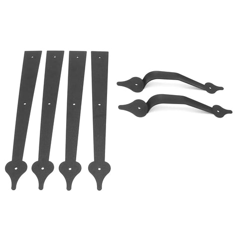 Beefy Heavy Duty Carbon Steel Garage Door Handle Set, Rustproof Matte Black Hinge Handles For Garage Shed Cabinet Barn Doors, 2 Pack, 16.1 Inch Long, Weatherproof Hardware, shown with plates and handles