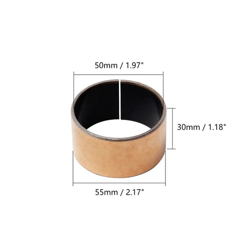 Straight Up Heavy Duty Single Sleeve Bearing Measuring 50Mm X 55Mm X 30Mm Oilless Bushing with bronze core and carbon steel backing.