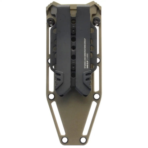 Recondo FX Fixed Blade Duty Knife with sheath, clip attachment visible, in Flat Dark Earth color for tactical missions and survival.