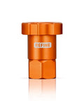 Heavy Duty M16x1.5 Thread Spray Gun Cup Adapter Smooth Gravity Feed Paint Sprayer Fitting 16mm Female in orange aluminum design.