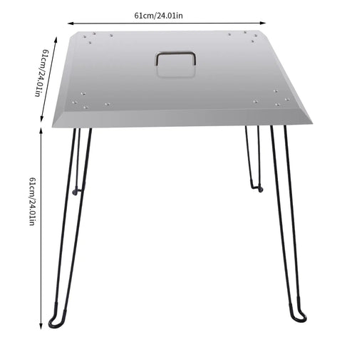 Square Fire Pit Heat Deflector With 4 Foldable Legs And Carry Handle Outdoor 24x24 Inch Burner Cover That Pushes Heat Downward