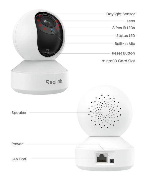 4K Ultra HD Pan And Tilt Indoor Security Camera With Dual Band WiFi 6 3X Optical Zoom Auto Tracking People And Pet Detection Crying Sound Detection Privacy Mode Bluetooth Setup E1 Zoom White
