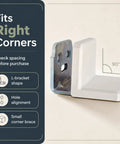 Hella Sturdy Stainless Steel L Brackets With Smooth White Caps Provide Serious Anti Tip Reinforcement For Floating Shelves Drawers And Cabinetry No Sweat Setup Ensures A Flawless Finish Every Single Time - L-bracket shape in silver and white for right corners.