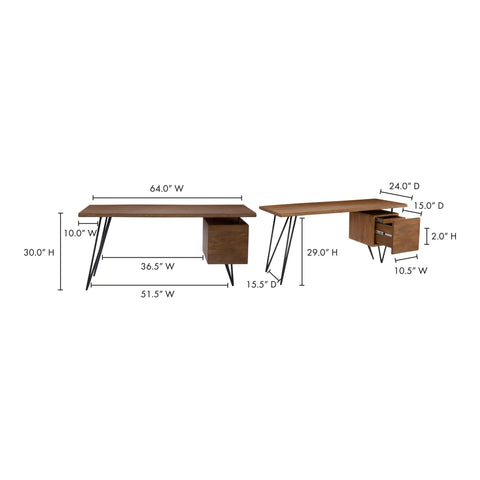 Top Shelf Solid Acacia Standing Desk With Smart Storage For Home Office Or Craft Corner Featuring Rock Solid Iron Hairpin Legs and Dimensions Overview.