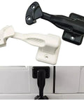 Black and white Rock Solid Push To Open Cabinet Latch Lock Nylon Door Catch for Camper featuring easy installation design.