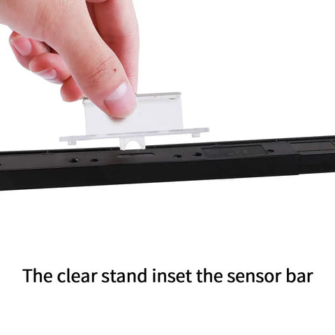 Installing clear stand on USB Wired Infrared Sensor Bar for Nintendo Wii And Wii U Replacement Sensor Bar, black and silver design