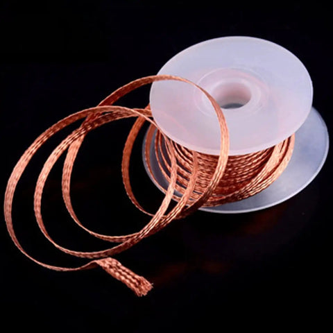 5 Ft Pro-Grade Copper Desoldering Wick With No Clean Design And 280C Melting Point on spool, braided solder removal tool for electronics