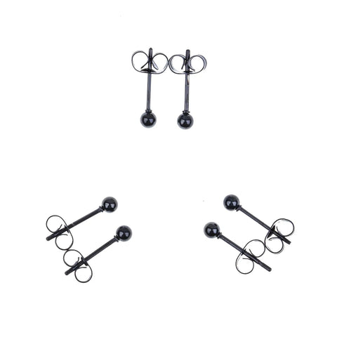 316L Surgical Steel Black Ball Stud Earrings Set for Men and Women Hypoallergenic Nickel Free Cartilage Ear Rings Three Pairs of 3mm Ball Studs Go To Everyday Wear Minimalist Ear Jewelry, 3mm black studs with butterfly backs
