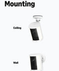 Heavy Duty Wireless Security Cam With Slick 2K Retinal Footage Badass Night Lights Smooth Battery Backup Premium All Weather Housing And Solid Surveillance Setup For Your Property Or Office Space mounted on ceiling and wall.