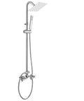 Wall Mount Outdoor Shower Kit With Chrome Rainfall Head And Handheld Spray, Double Cross Handles, Adjustable Slide Bar, Exposed Dual Function Faucet Fixture, Rust Resistant Stainless Steel And Brass Construction