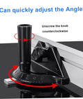 Heavy Duty Aluminum Miter Gauge Fence System With Quick Grip Push Block And Angle Plate Ruler For Table Saw angle adjustment mechanism close-up.