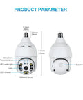 2K 4MP Light Bulb Security Camera With 360 Degree Dome, Wireless WiFi, labeled parts front and back view