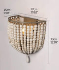 Vintage Wood Bead Wall Lamp Set Gray White 2 Pack Hardwired For That Old School Retro Vibe Bedroom Fixture With Prestrung Beads And Heat Resistant Finish E12 Socket Up To 60W LED Incandescent CFL showing dimensions