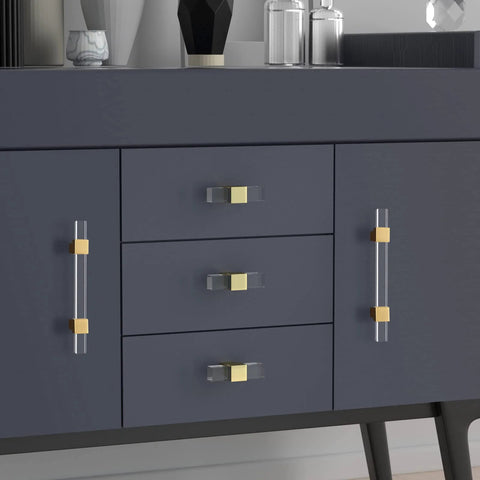 10 Pack 5 Inch Gold Acrylic Drawer Pulls With Seven Point Five Inch Overall Length on grey kitchen cabinet