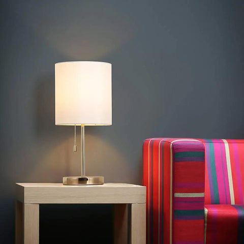 Lit Gold Nightstand Lamp With Metal Base And Fabric Shade, Modern Bedside Desk Light For Bedroom Office Or College Dorm, UL Listed