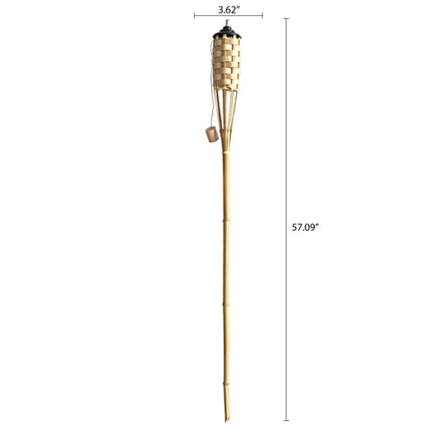 57 Inch Bamboo Tiki Torch Set For Outdoor Patios And Backyards, Natural Woven Torch With Fiberglass Wick And Metal Fuel Canister, Long Burning.