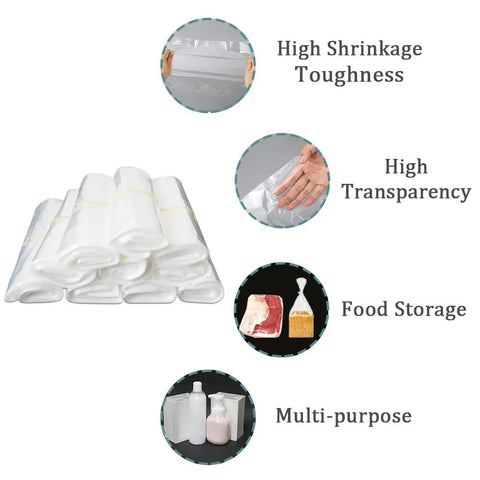 No Sweat Clear Pof Heat Shrink Wrap Bags 100 Piece Pack For Effortless Diy Packaging And Craft Projects 5.1X7.9 Inch Transparent bag stack with high transparency.