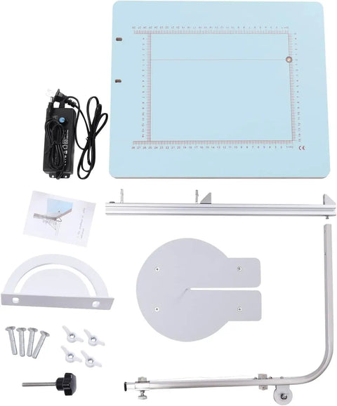 Hot Wire Foam Cutter Machine For DIY Crafting And Modeling components including cutting table, power supply, and assembly parts.