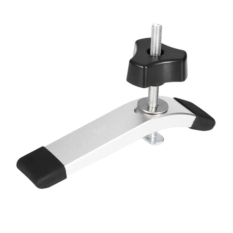 No Nonsense Quick Acting T Track Hold Down Clamp Set For Woodworking, shown in side view with black handle and silver body.
