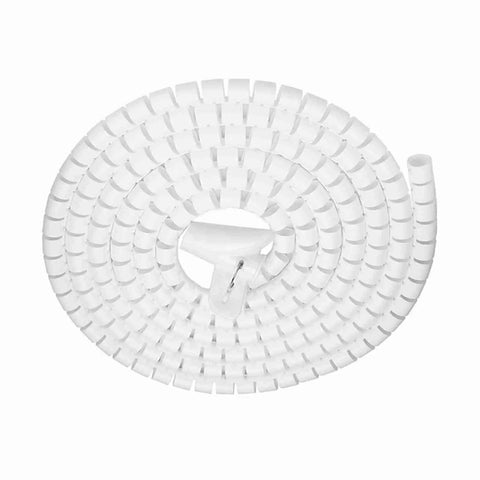 Kick That Nasty Cord Clutter To The Curb With This Highly Flexible Zip Up Spiral Cable Wrap Tube, white, coiled, for wire organization.