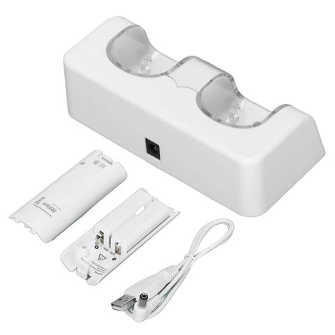 Dual Controller Charging Dock With ABS Material Portable Battery Charger For Remote Controllers White Finish 5 Foot Power Cord