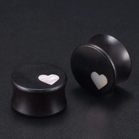 Wood Ear Gauges 1 Pair Set Double Flared Saddle Plugs And Tunnels With Heart Logo Earrings Expander Stretchers In The Same Size