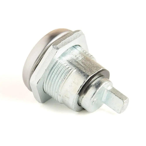 Two Pack Keys Alike Five Eighths Inch Lock Cylinder Tool Box Lock Replacement For Flush Mounted T Handle Truck Tool Box Easy Install Durable Chrome Finish For Pickup, showing a single chrome lock cylinder with a hexagonal nut.