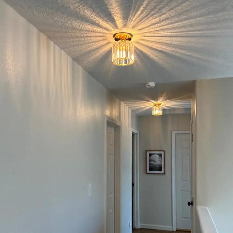 Hallway with 2 Pack Mini Semi Flush Mount Ceiling Lights With Clear Shade, Modern Crystal Ceiling Lamps for Indoor Use