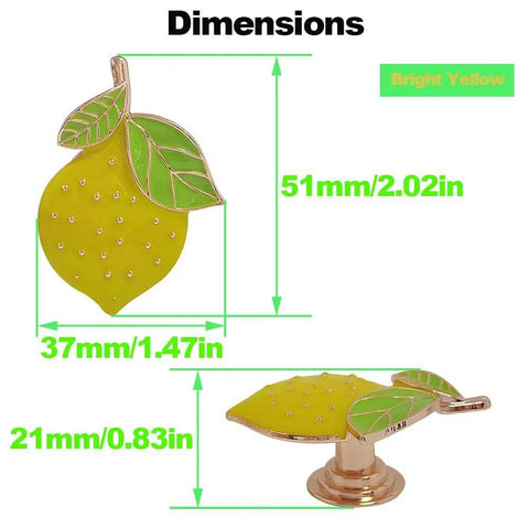 Gotta Grab These Sick Solid Zinc Lemon Drawer Knobs Fresh Citrus Cabinet Handles Bright Yellow Fruit Shaped Furniture Pulls dimensions displayed.