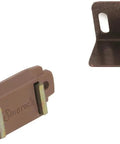 Heavy Duty Magnetic Cabinet Catch With Strike Plate In Tan Finish 1-15/16 Inch Length viewed with metal strike plate for installation.