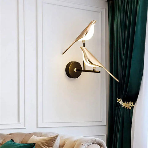 Cool Magpie Themed LED Bird Wall Light In Gold One Light Acrylic Fixture For Living Room And Bedroom Adjustable Bird Head SMD LED Bulb Included Modern Fun Bedside Decor