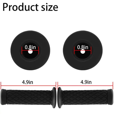 Size comparison of Non Slip Rubber Motorcycle Hand Grips For Seven Eighths Inch And Twenty Two To Twenty Four Millimeter Handlebars.