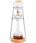 Portable 500ml Cold Brew Coffee Tower With Sturdy Wooden Base And Borosilicate Glass Drip Chamber Straight For Smooth Ice Brewing.