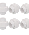 Six Pack Three Quarter Inch PVC Union Fittings Socket To Socket Slip On Couplings For Schedule 40 PVC Plumbing White With EPDM O Ring