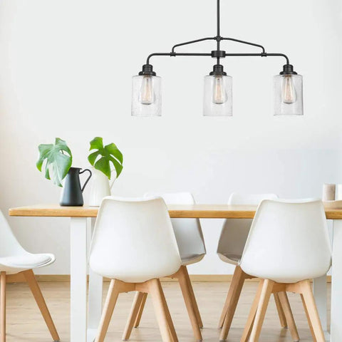 Annecy Rustic Dark Bronze Pendant Light With Seeded Glass Shades Adjustable Three 9.84 Inch Rods Bulb Not Included Farmhouse Vibe Ceiling Fixture Perfect For Kitchens And Dining Areas over dining table