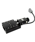 Knockout Precision Motorized Linear Translation Stage With Electric X Axis Displacement Platform And Silent Stepper Motor Drive for lab use, black aluminum construction.