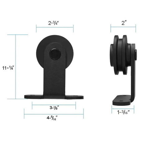 6-Foot Sliding Barn Door Hardware Kit For Single Wood Door Heavy-Duty T-Shaped Black Track System side and front view of roller
