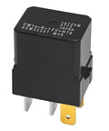 Pack Of Four 12V DC Automotive Relay With Four Pins, Multipurpose SPST Plug In Relay, OEM Style Replacement Compatible With CM1-aF-12V CM1a-R-12V-H78, Durable Auto Relay For Wiring Harnesses And Electrical Systems. Black plastic 12V DC four-pin relay, angled view