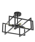 Slick Black 4 Light Ceiling Fixture, Industrial Farmhouse Flush Mount Chandelier with matte black cube cage design